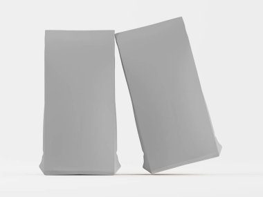 Gri arkaplandaki beyaz kese 3B taslak koleksiyonu çizimi