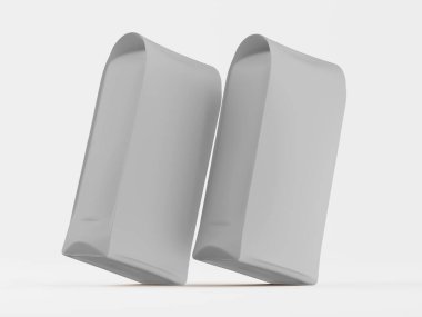 Gri arkaplandaki beyaz kese 3B taslak koleksiyonu çizimi