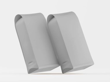 Gri arkaplandaki beyaz kese 3B taslak koleksiyonu çizimi