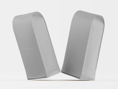 Gri arkaplandaki beyaz kese 3B taslak koleksiyonu çizimi