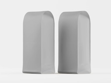 Gri arkaplandaki beyaz kese 3B taslak koleksiyonu çizimi