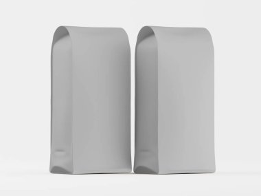 Gri arkaplandaki beyaz kese 3B taslak koleksiyonu çizimi