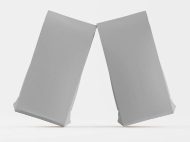 Gri arkaplandaki beyaz kese 3B taslak koleksiyonu çizimi