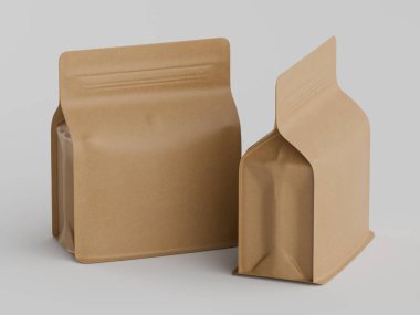 Kahve kesesi paketleme kahverengi renk gri arka planda izole