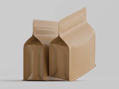 Kahve kesesi paketleme kahverengi renk gri arka planda izole