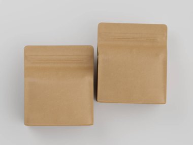 Kahve kesesi paketleme kahverengi renk gri arka planda izole