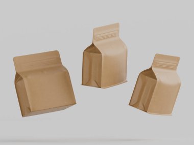 Kahve kesesi paketleme kahverengi renk gri arka planda izole