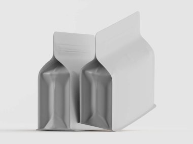 Gri arkaplanda izole edilmiş kahve kesesi beyaz rengi