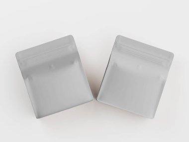 Gri arkaplanda izole edilmiş kahve kesesi beyaz rengi