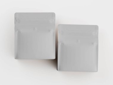 Gri arkaplanda izole edilmiş kahve kesesi beyaz rengi