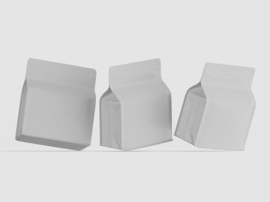 Gri arkaplanda izole edilmiş kahve kesesi beyaz rengi