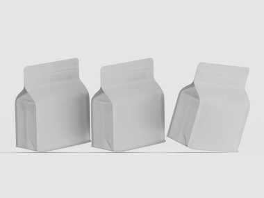 Gri arkaplanda izole edilmiş kahve kesesi beyaz rengi