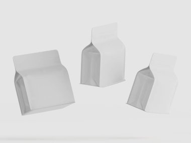 Gri arkaplanda izole edilmiş kahve kesesi beyaz rengi