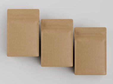 Kahve kesesi ambalajı kahverengi renkli 3D resimleme