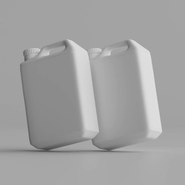  Gri arkaplanda izole edilmiş Jerrycan beyaz renk 3D görüntüleme