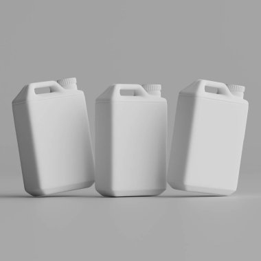  Gri arkaplanda izole edilmiş Jerrycan beyaz renk 3D görüntüleme