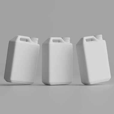  Gri arkaplanda izole edilmiş Jerrycan beyaz renk 3D görüntüleme