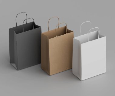 Gerçekçi alışveriş çantası koleksiyonu, 3 boyutlu resimleme
