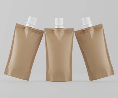 Model koleksiyonu için Doypack çanta paketleme 3B renderimg illüstrasyonu