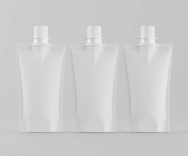 Model koleksiyonu için Doypack çanta paketleme 3B renderimg illüstrasyonu