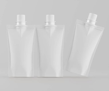 Model koleksiyonu için Doypack çanta paketleme 3B renderimg illüstrasyonu