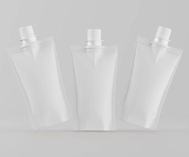 Model koleksiyonu için Doypack çanta paketleme 3B renderimg illüstrasyonu