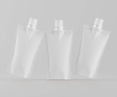 Model koleksiyonu için Doypack çanta paketleme 3B renderimg illüstrasyonu