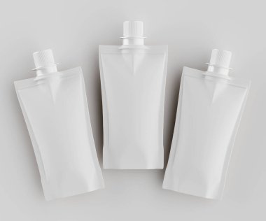 Model koleksiyonu için Doypack çanta paketleme 3B renderimg illüstrasyonu