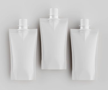 Model koleksiyonu için Doypack çanta paketleme 3B renderimg illüstrasyonu