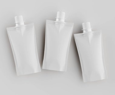 Model koleksiyonu için Doypack çanta paketleme 3B renderimg illüstrasyonu