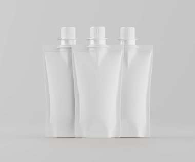 Model koleksiyonu için Doypack çanta paketleme 3B renderimg illüstrasyonu