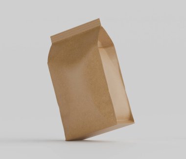 Gri arkaplanda izole edilmiş model koleksiyonu için 3B Renkli Renklendirme Kahve Kese Paketi Kahverengi