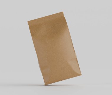 Gri arkaplanda izole edilmiş model koleksiyonu için 3B Renkli Renklendirme Kahve Kese Paketi Kahverengi