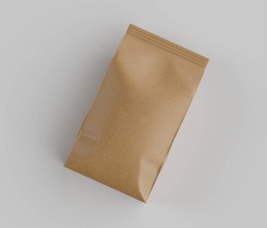 Gri arkaplanda izole edilmiş model koleksiyonu için 3B Renkli Renklendirme Kahve Kese Paketi Kahverengi