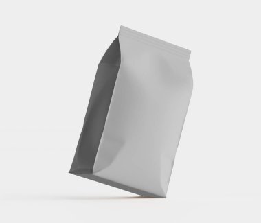 Gri arkaplanda izole edilmiş model koleksiyonu için 3B Renkli Resim Kahve Kese Paketi