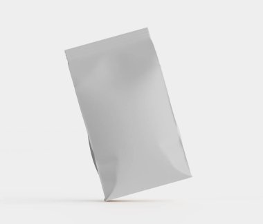 Gri arkaplanda izole edilmiş model koleksiyonu için 3B Renkli Resim Kahve Kese Paketi