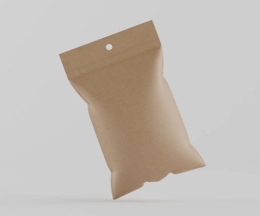 3B Render illüstrasyon kahverengi kraft kağıt çanta genellikle yiyecek veya aperatif paketleme için kullanılır