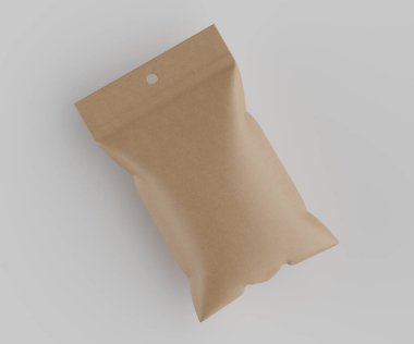 3B Render illüstrasyon kahverengi kraft kağıt çanta genellikle yiyecek veya aperatif paketleme için kullanılır