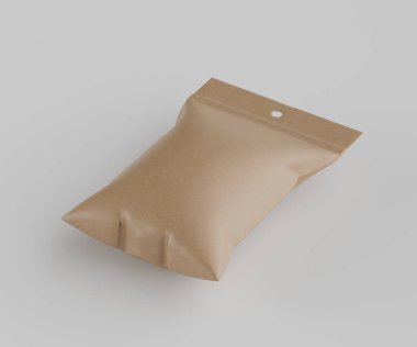3B Render illüstrasyon kahverengi kraft kağıt çanta genellikle yiyecek veya aperatif paketleme için kullanılır