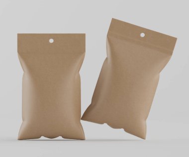 3B Render illüstrasyon kahverengi kraft kağıt çanta genellikle yiyecek veya aperatif paketleme için kullanılır