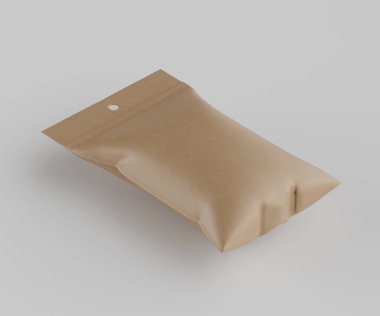 3B Render illüstrasyon kahverengi kraft kağıt çanta genellikle yiyecek veya aperatif paketleme için kullanılır