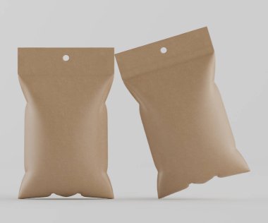 3B Render illüstrasyon kahverengi kraft kağıt çanta genellikle yiyecek veya aperatif paketleme için kullanılır