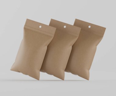 3B Render illüstrasyon kahverengi kraft kağıt çanta genellikle yiyecek veya aperatif paketleme için kullanılır