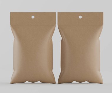 3B Render illüstrasyon kahverengi kraft kağıt çanta genellikle yiyecek veya aperatif paketleme için kullanılır