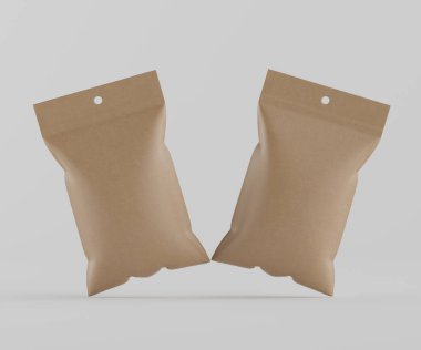 3B Render illüstrasyon kahverengi kraft kağıt çanta genellikle yiyecek veya aperatif paketleme için kullanılır