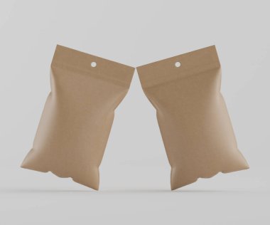 3B Render illüstrasyon kahverengi kraft kağıt çanta genellikle yiyecek veya aperatif paketleme için kullanılır