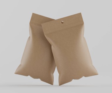 3B Render illüstrasyon kahverengi kraft kağıt çanta genellikle yiyecek veya aperatif paketleme için kullanılır