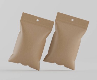 3B Render illüstrasyon kahverengi kraft kağıt çanta genellikle yiyecek veya aperatif paketleme için kullanılır