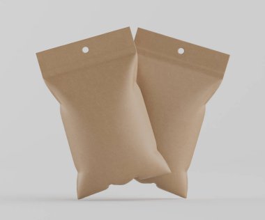 3B Render illüstrasyon kahverengi kraft kağıt çanta genellikle yiyecek veya aperatif paketleme için kullanılır