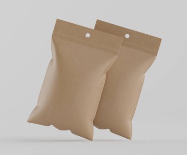 3B Render illüstrasyon kahverengi kraft kağıt çanta genellikle yiyecek veya aperatif paketleme için kullanılır